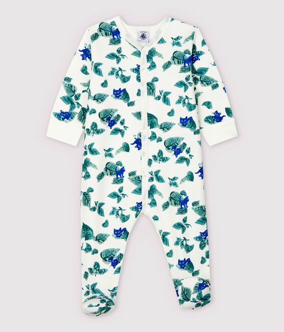 Pijama enterizo con estampado de gatitos de bebé en punto de doble cara blanco MARSHMALLOW/blanco MULTICO