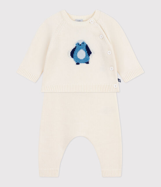 Conjunto de 2 piezas de punto tricotado con estampado de pingüino para bebé blanco MARSHMALLOW/blanco MULTICO