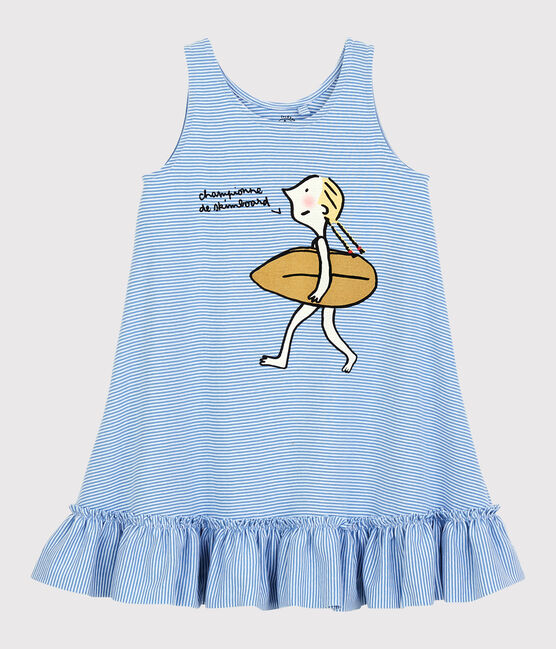 Vestido Soledad Bravi de algodón orgánico de niña azul ALASKA/blanco ECUME