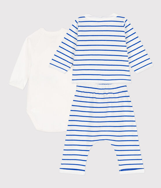 Conjunto de muletón a rayas para bebé. blanco MARSHMALLOW/azul PERSE