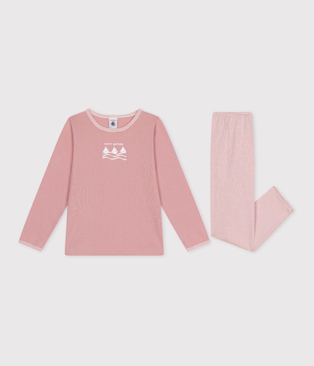 Pijama infantil de manga larga de algod&oacute;n rosa/multicolor
