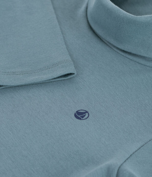 Camiseta infantil de cuello alto de algod&oacute;n azul