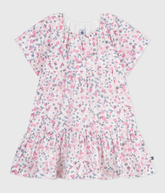 Vestido infantil de algodón estampado de manga corta blanco MARSHMALLOW/blanco MULTICO