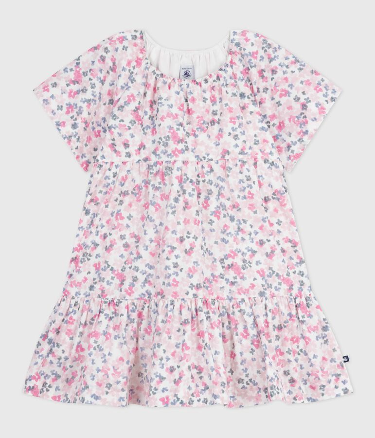 Vestido infantil de algod&oacute;n estampado de manga corta blanco MARSHMALLOW/blanco MULTICO