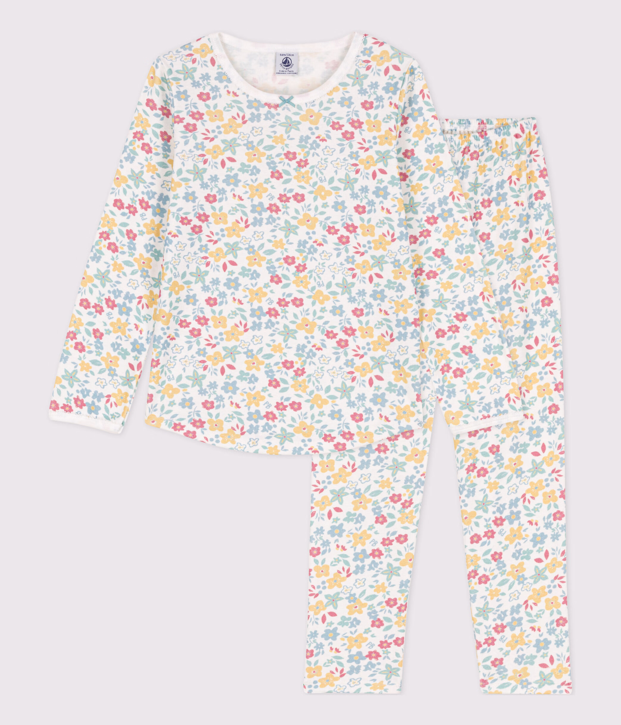 Pijama de algodon con flores para nina MARSHMALLOW MULTICO Petit Bateau