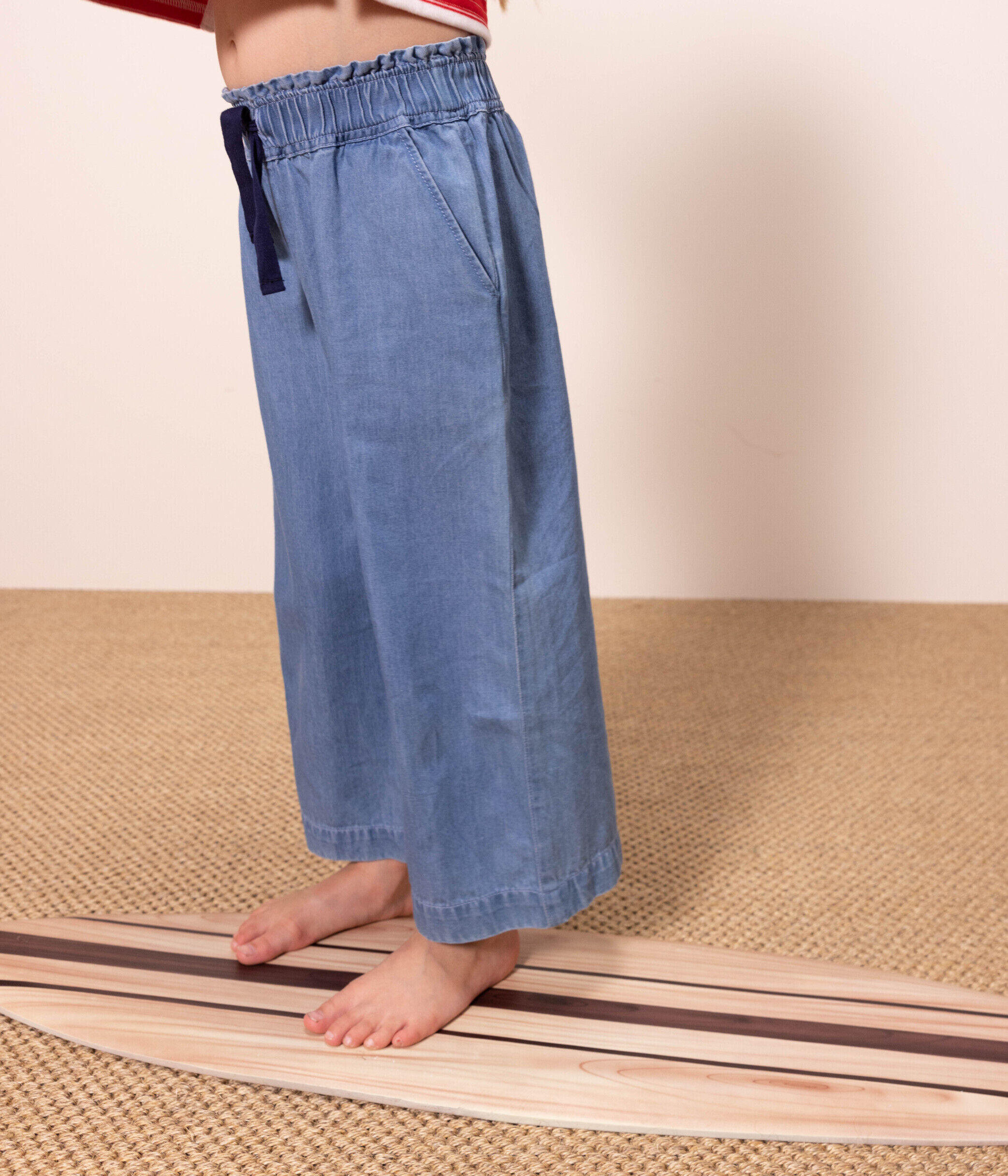 Pantalon ancho de tejido vaquero ligero para nina DENIM CLAIR Petit Bateau