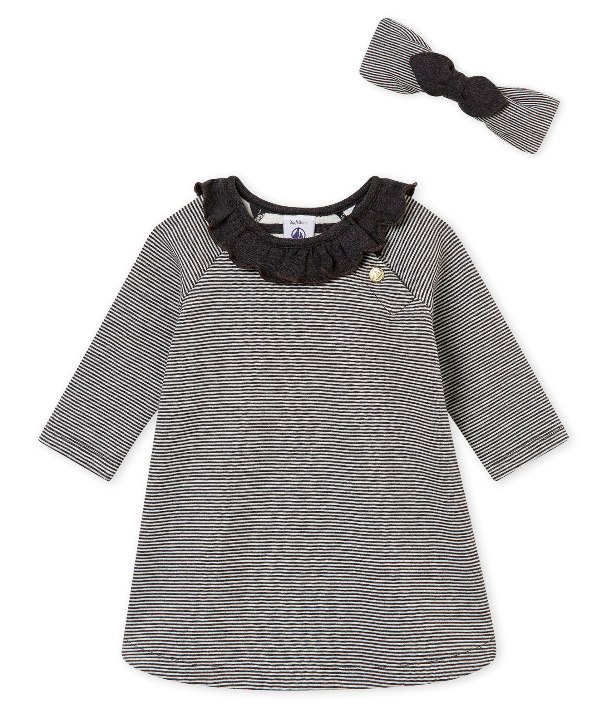 Vestido A Rayas Y Diadema Para Bebe Nina Variante 1 Petit Bateau