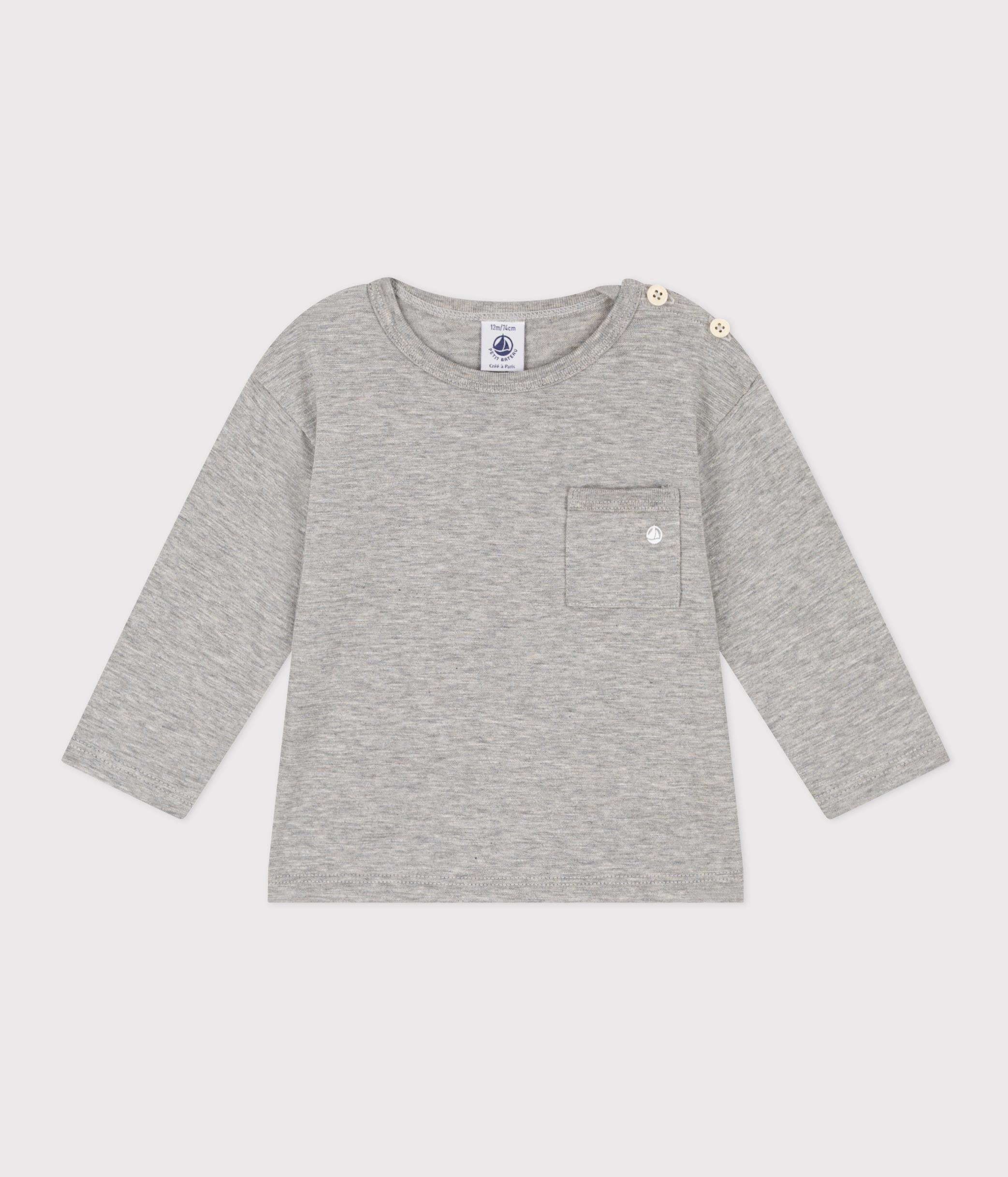 Camiseta Petit Bateau Bébé Fille - 100% Coton Bio - Col Claudine - Boutons Pressions Dos