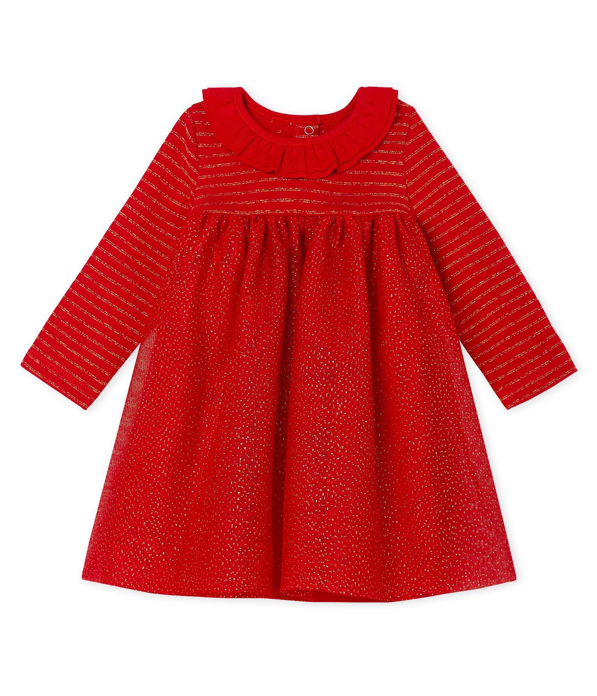 Vestido bimaterial de manga larga para bebé niña