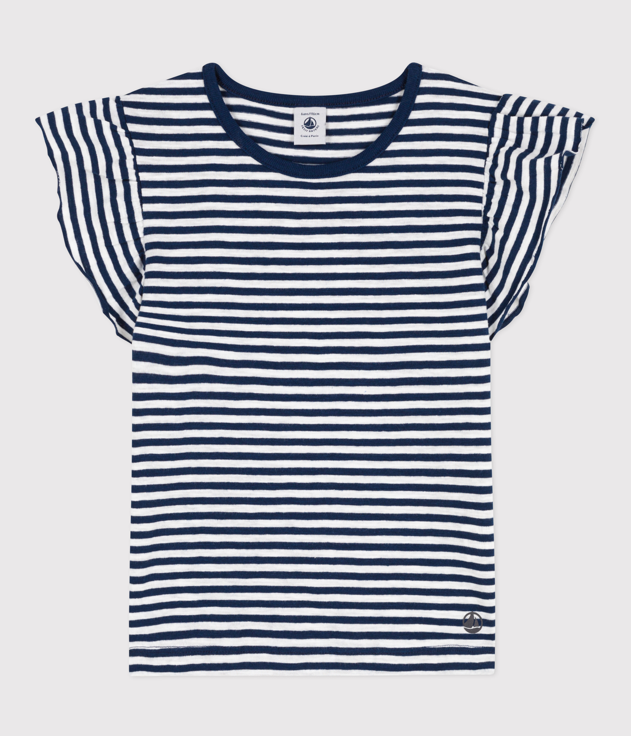 Camiseta De Manga Larga Petit Bateau Para Niñas - Algodón Y Lino, Cuello Tunecino