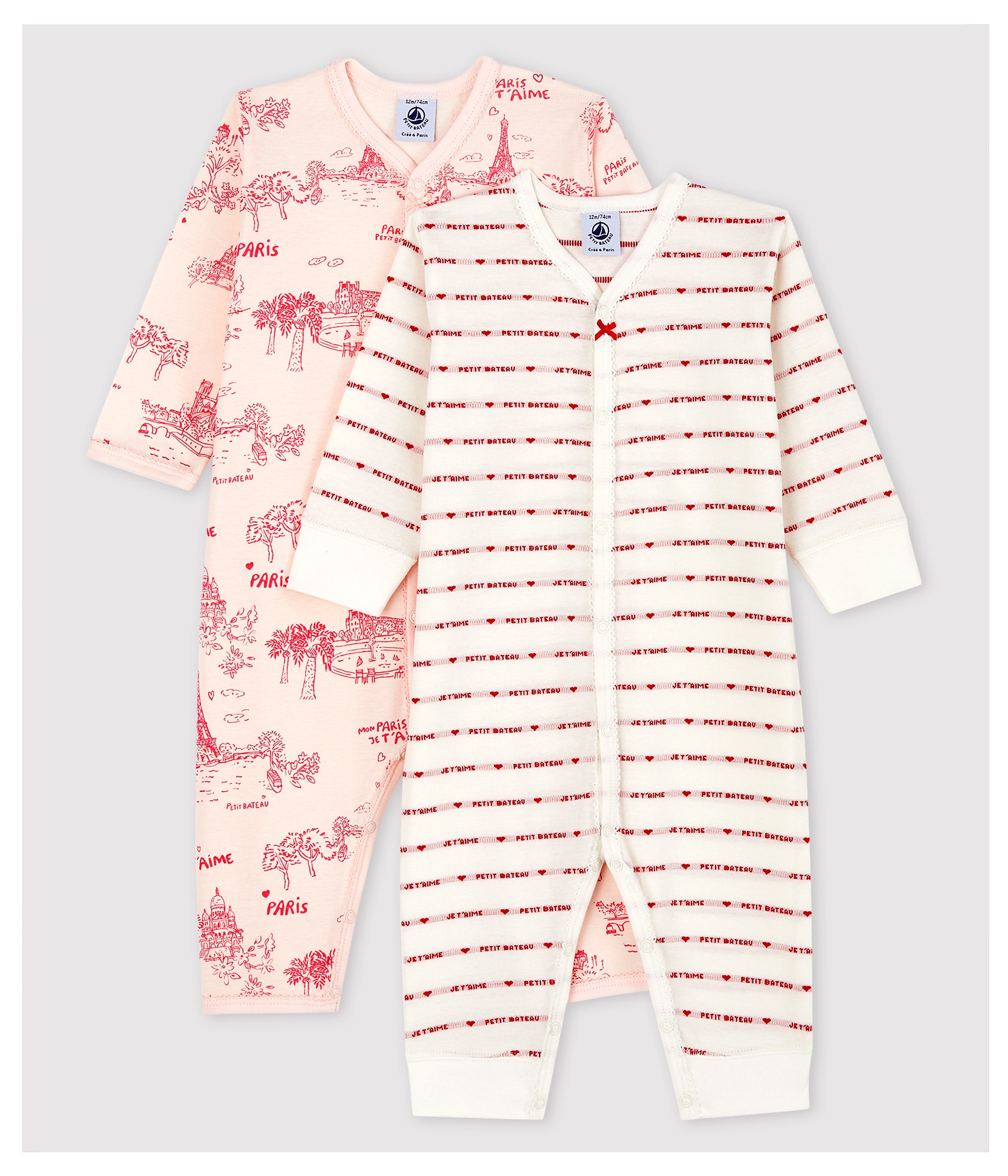 Lote de pijamas enterizos sin pies de algodón bebé niña variante 1 Petit Bateau