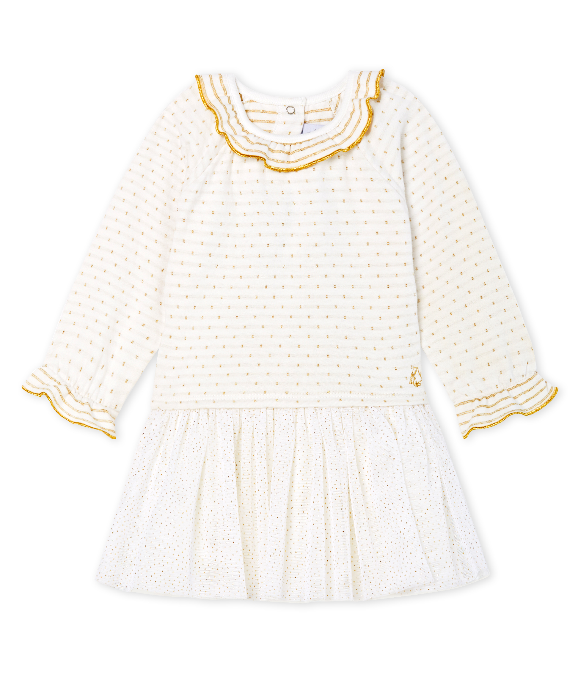Vestido bimaterial de manga larga para bebé niña