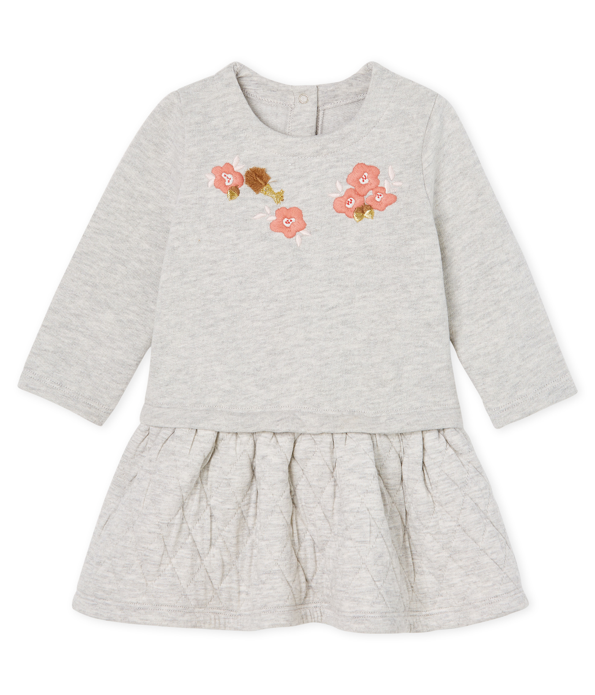 Vestido bimaterial de manga larga para bebé niña