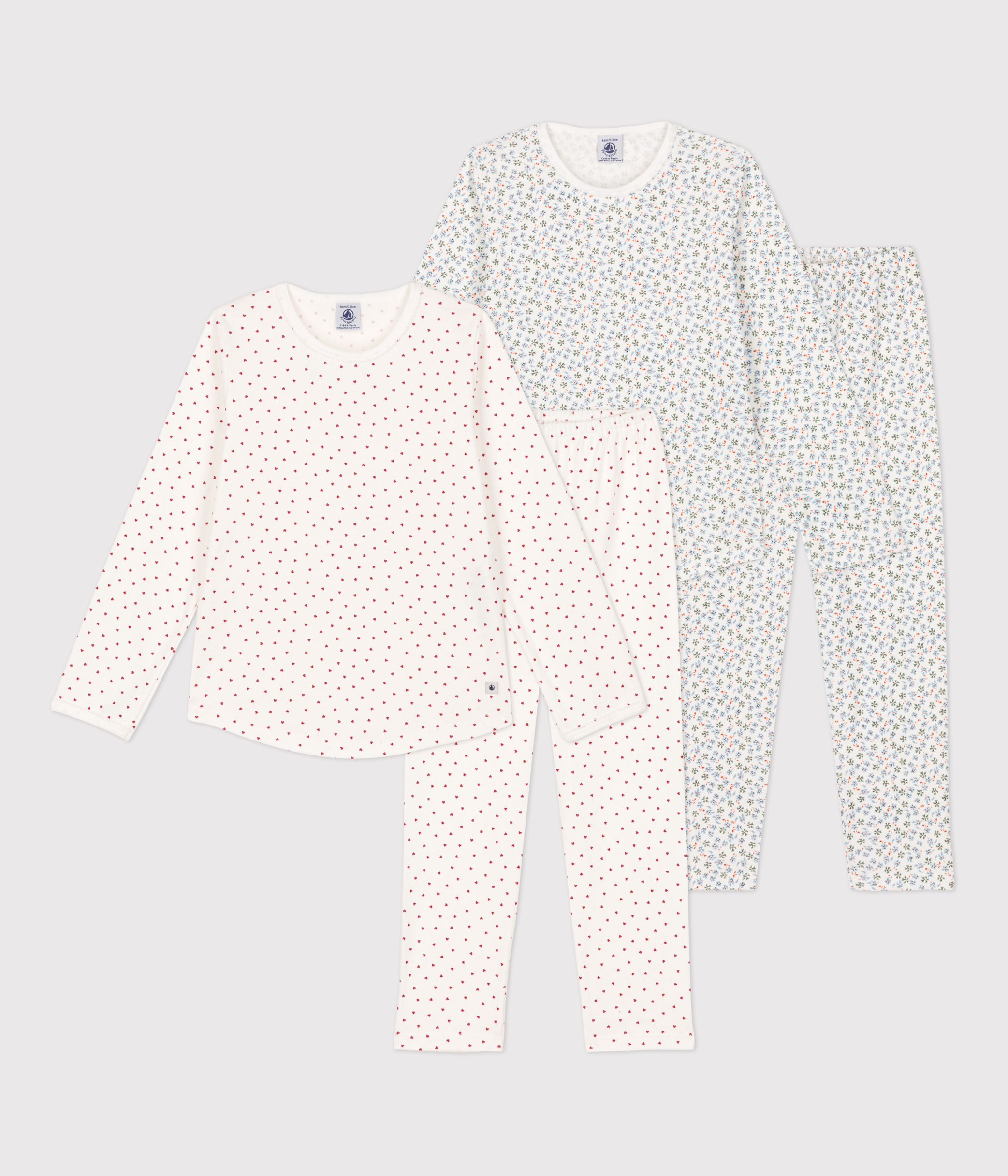 Lote De 2 Pijamas Para Niña Petit Bateau Bigjol - Estampado Floral Y Rayas, Tejido Elástico Y Cómodo