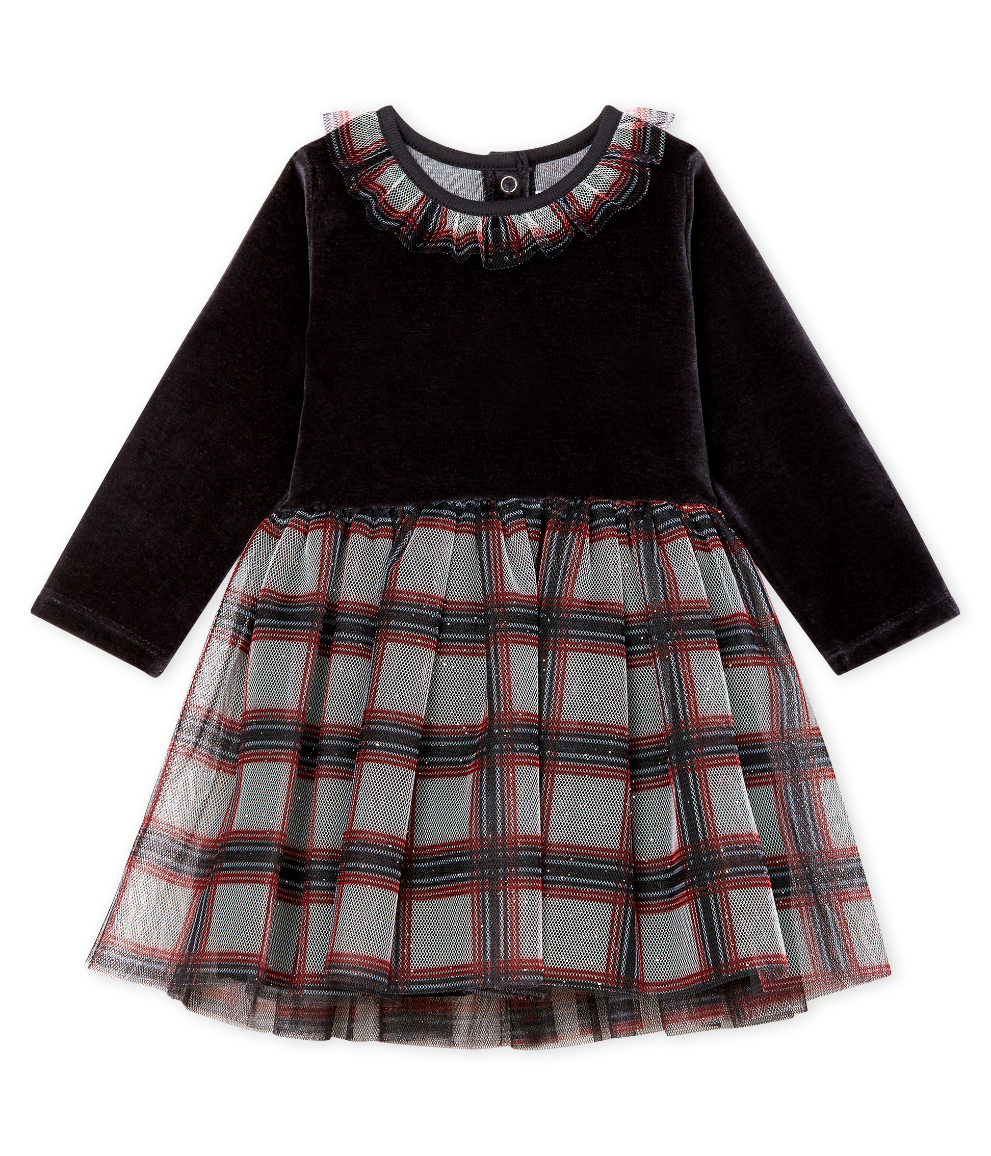 Vestido bimaterial de manga larga para bebé niña