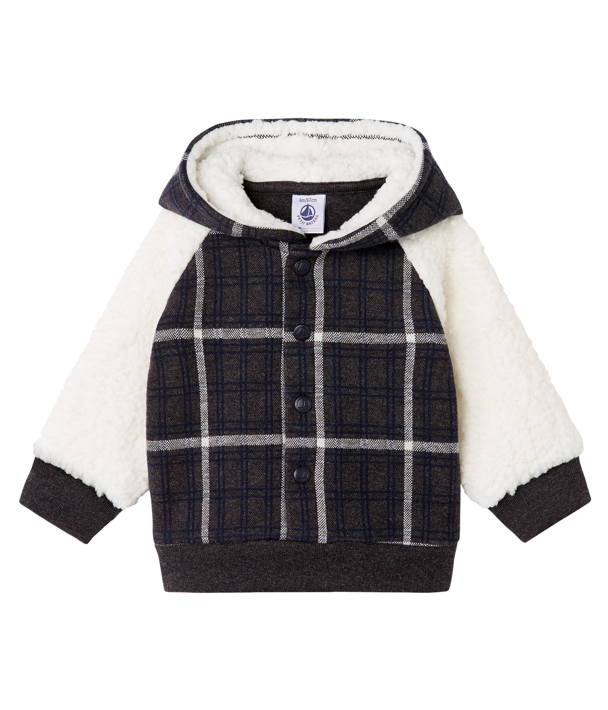 Sudadera con capucha de cuadros y sherpa de borreguillo para bebé niño