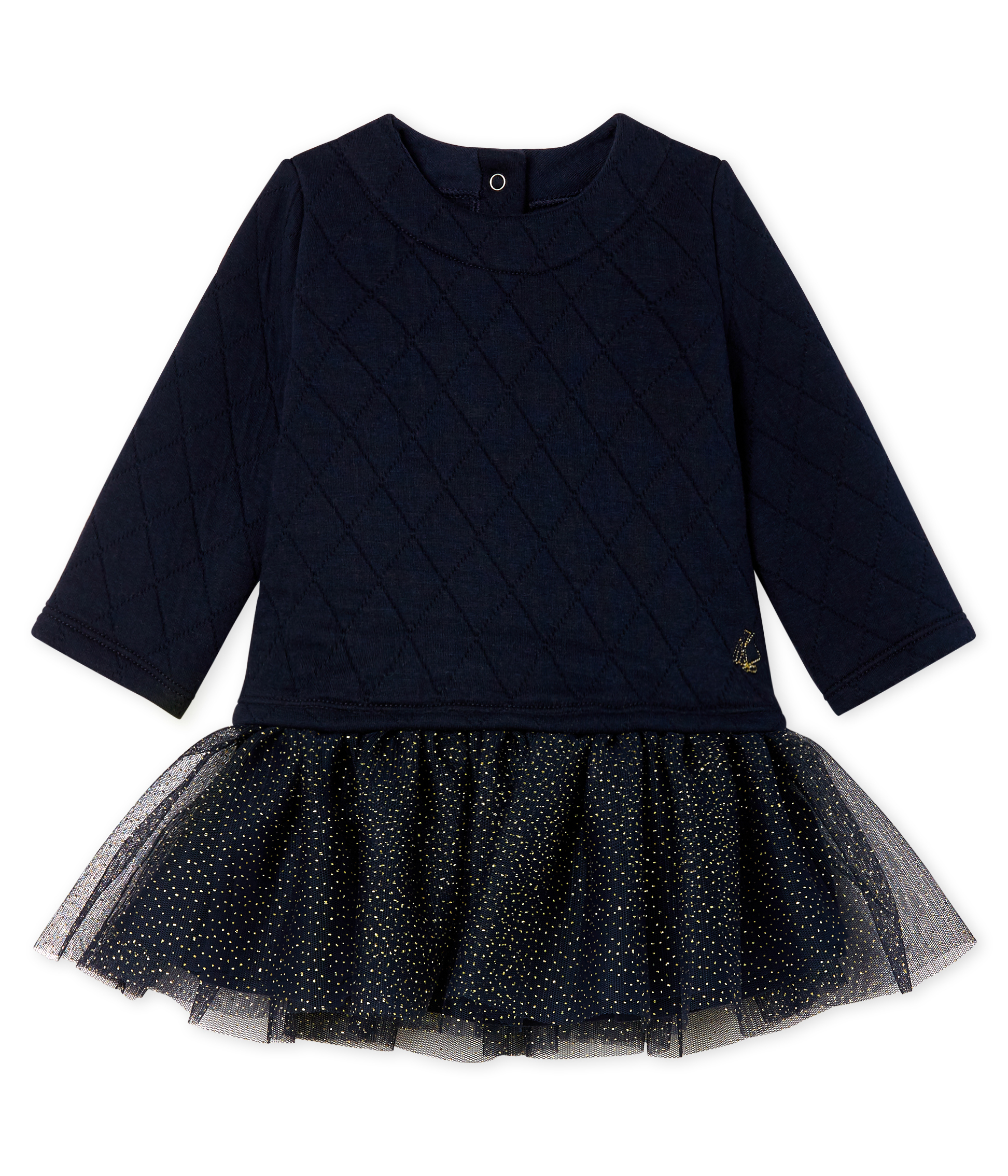 Vestido bimaterial de manga larga para bebé niña