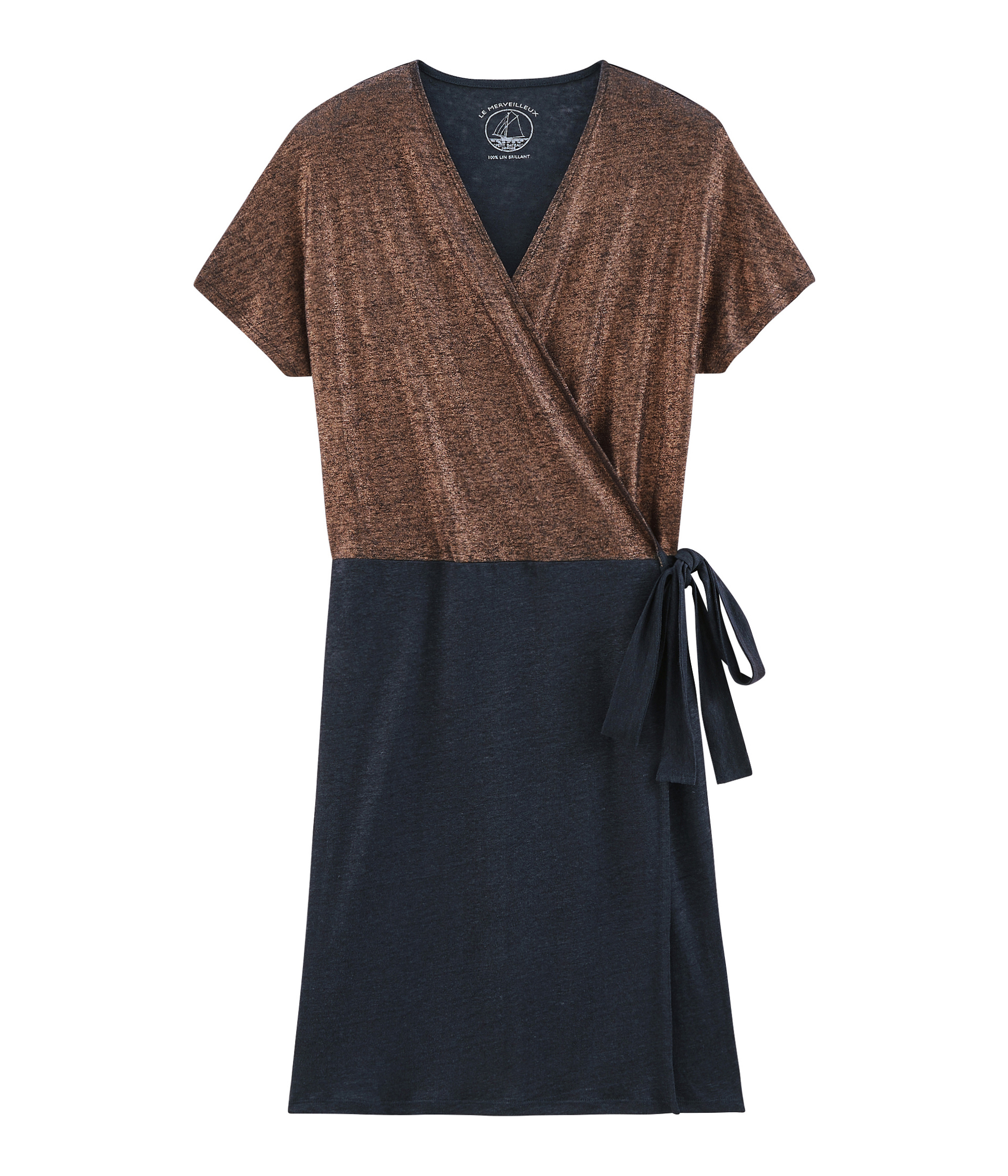 Vestido manga corta de lino irisado para mujer